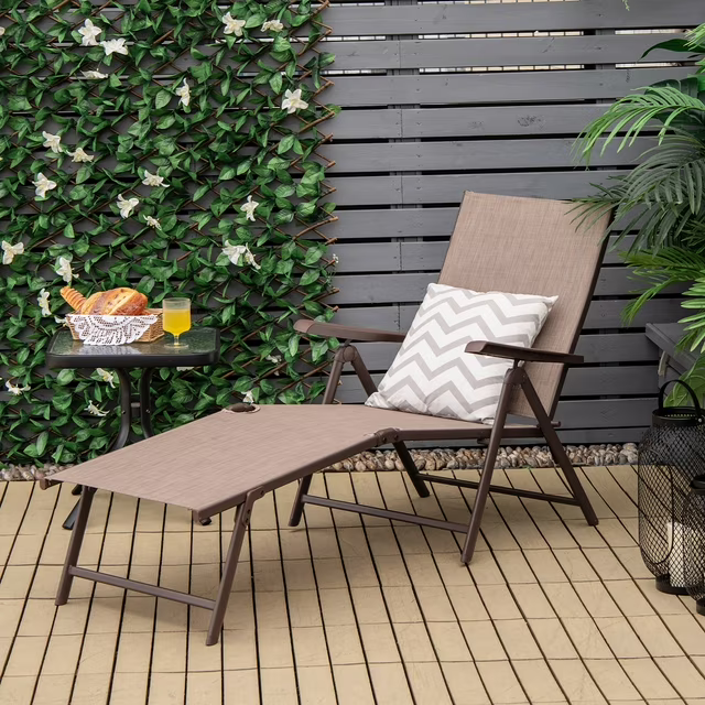 Par de camastros plegables para patio, reclinable y portátil, color café -Costway - Imagen 7