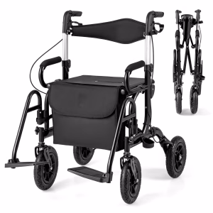 Silla de ruedas 2 en 1 para adultos mayores con llantas neumáticas de 9" todoterreno -Costway