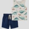 Conjunto de camiseta y pantalón con dinosaurio para bebé niño talla 24 meses 2 piezas verde y azul marino - Marca Carter's Just One You®