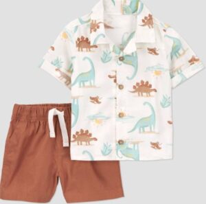 Conjunto de camiseta y pantalón corto para bebé niño talla 9 meses 2 piezas marrón y blanco - Marca Carter's Just One You®