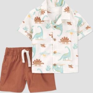 Conjunto de camiseta y pantalón corto para bebé niño talla 9 meses 2 piezas marrón y blanco - Marca Carter's Just One You®