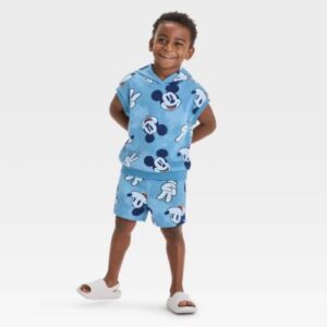 Conjunto de 2 piezas con sudadera sin mangas y short para niño talla 2T color azul - Marca Disney Mickey Mouse