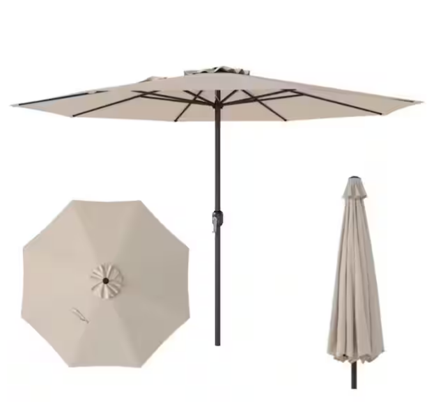 Sombrilla para exterior de 12 pies color beige con manivela, ventilación y mástil -Clihome