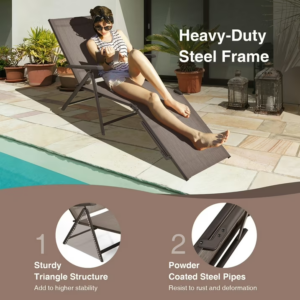 Alternative view of Par de camastros plegables para patio, reclinable y portátil, color café -Costway