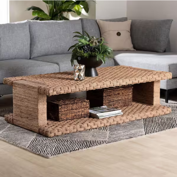 Mesa de centro rectangular de 140 cm con mimbre de hierba marina -Bali & Pari