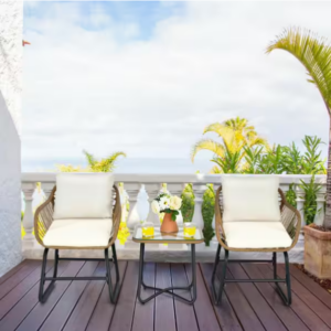 Conjunto de bistro de 3 piezas con sillas y mesa de vidrio para exterior -Kadehome