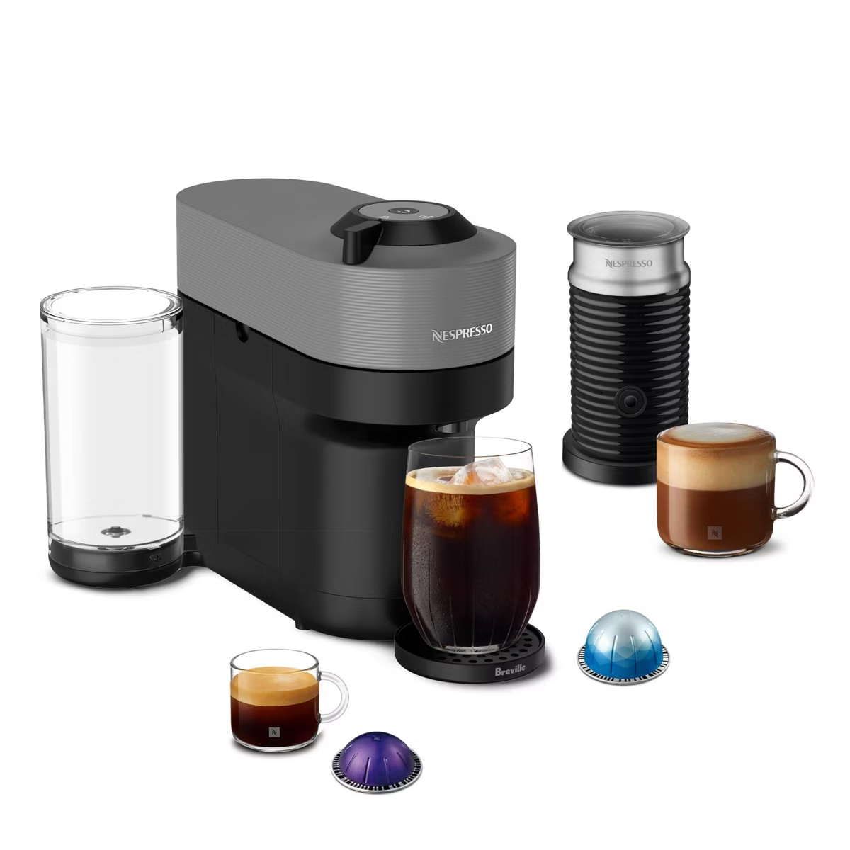 Cafetera Nespresso Vertuo Pop+ de Breville con espumador de leche,