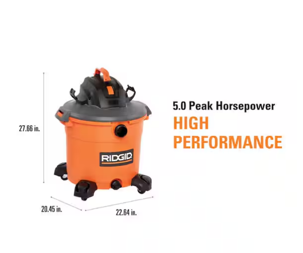 Aspiradora de 16 galones con 5.0 HP de potencia para uso en seco y húmedo, amarilla -RIDGID - Imagen 2