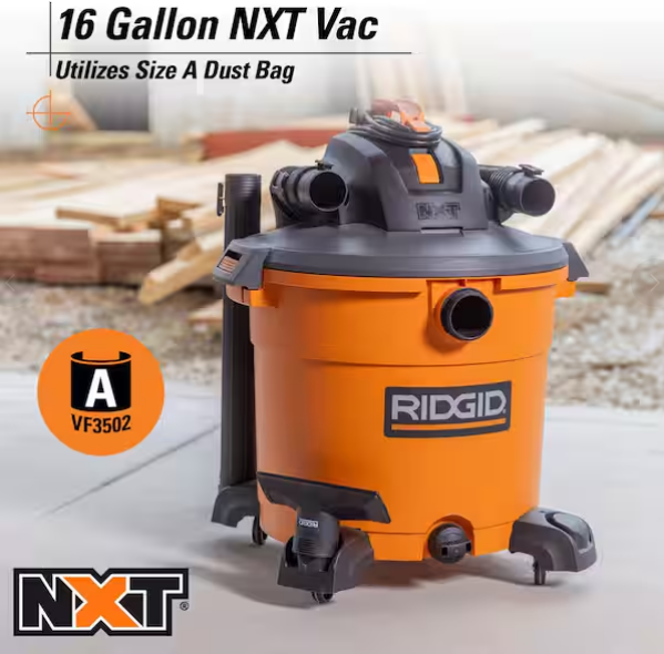 Aspiradora de 16 galones con 5.0 HP de potencia para uso en seco y húmedo, amarilla -RIDGID - Imagen 5