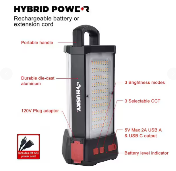 Linterna de trabajo LED híbrida de 14 000 lúmenes con batería recargable - Husky - Imagen 3