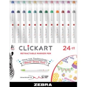 Paquete de 24 marcadores creativos retráctiles de 0.6 mm colores surtidos - Marca Zebra Clickart