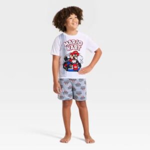 Conjunto de pijama de manga corta para niño talla 8 de 2 piezas color blanco - Marca Mario Kart
