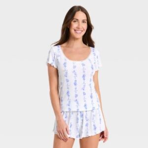 Conjunto de pijama con camisa de manga corta y short floral para mujer talla M - Marca Auden™