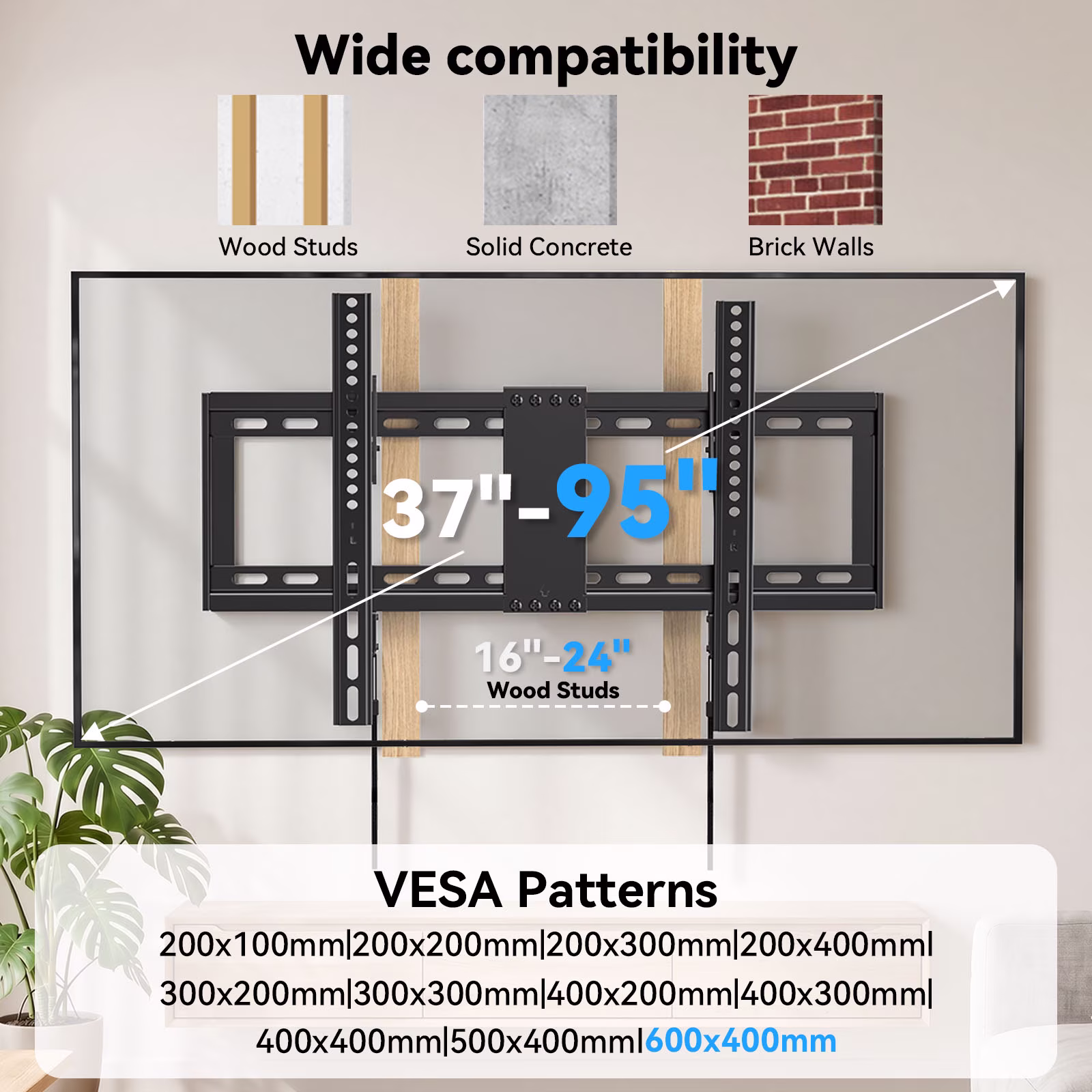 Soporte de pared para TV de 37 a 95 pulgadas hasta 132 libras -MountFTV - Imagen 7