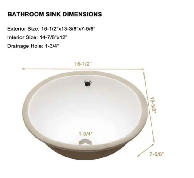 Lavabo ovalado empotrable de cerámica blanca para baño, con rebosadero - - Imagen 2