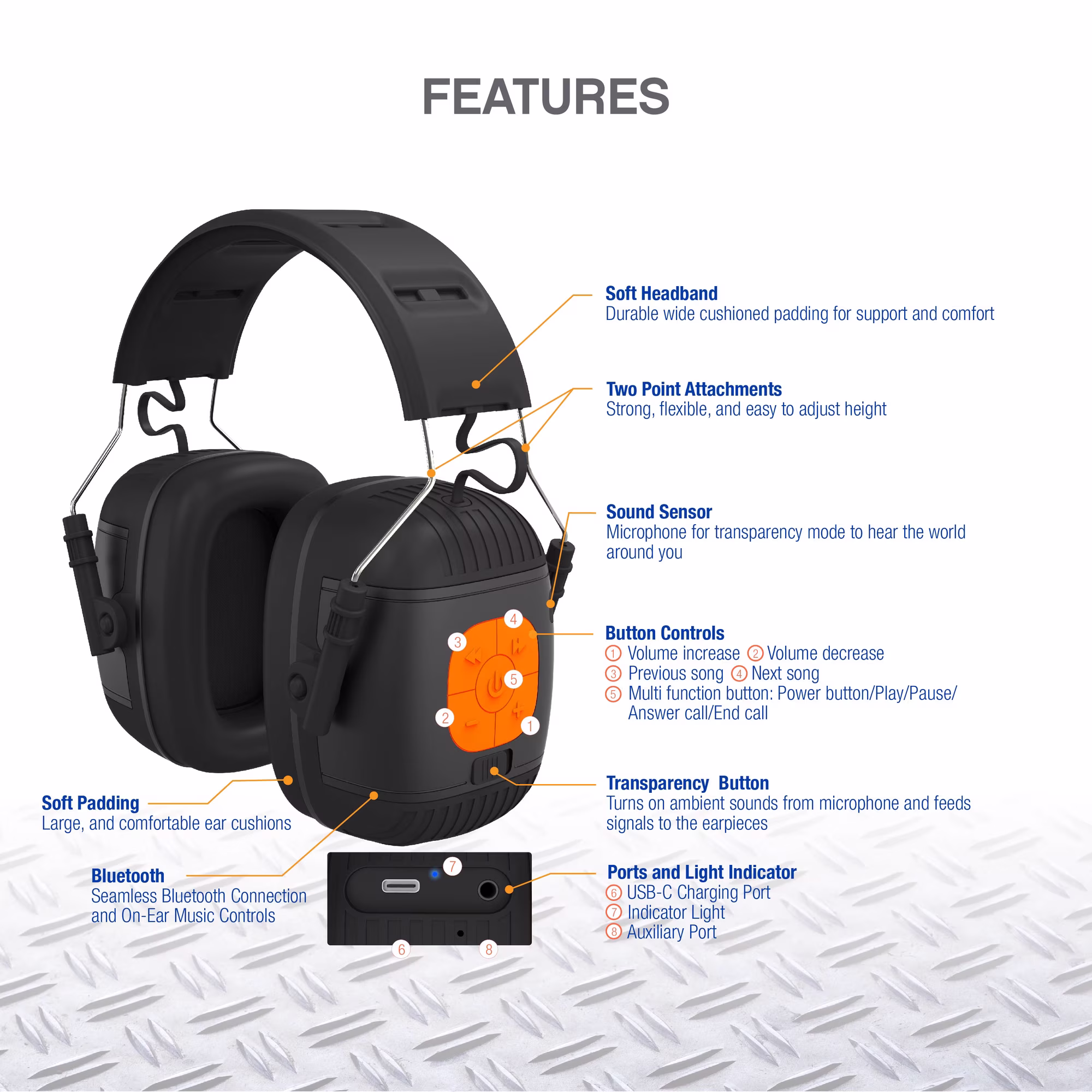 Orejeras/Protectores de sonido con bluetooth y cancelación de ruido -Tzumi - Imagen 3