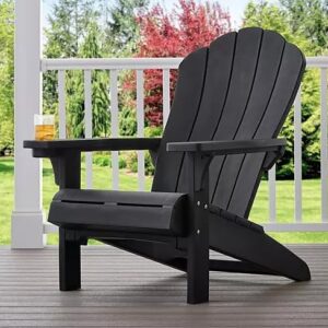Silla ergonómica para exterior con portavasos integrado, color negro -Everest Adirondack