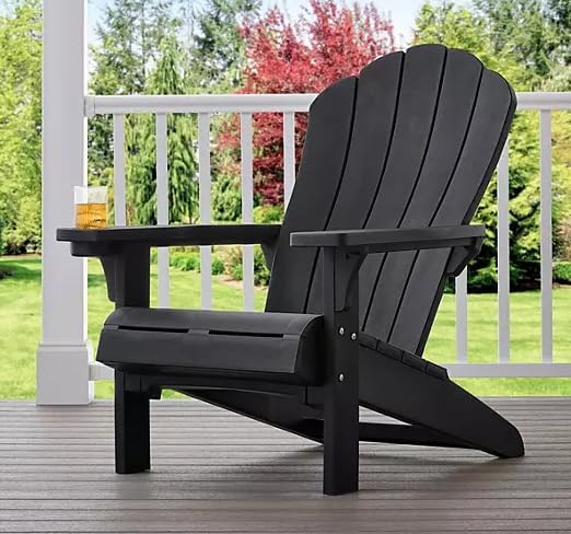 Silla ergonómica para exterior con portavasos integrado, color negro -Everest Adirondack