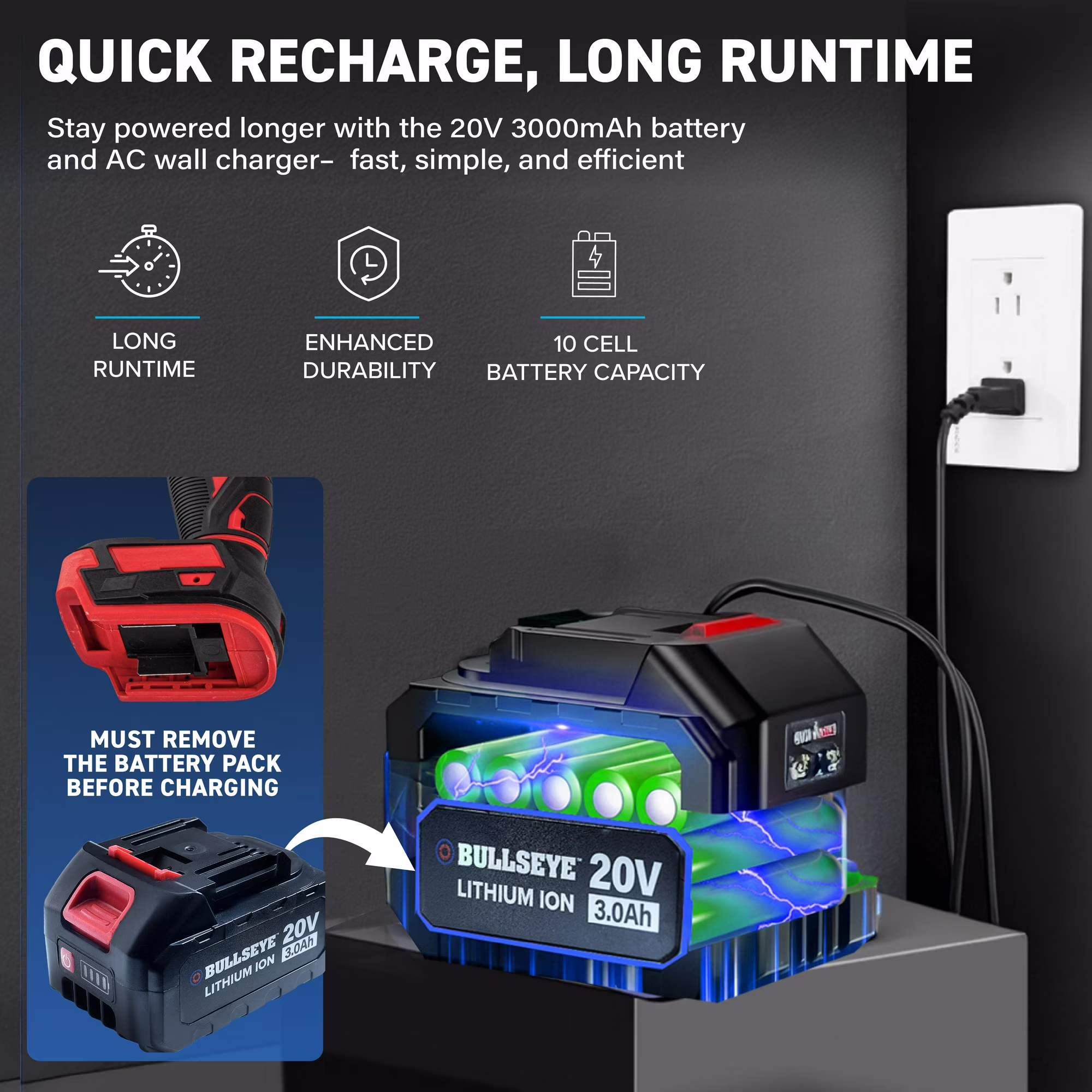 Soplador recargable inalámbrico con batería de 20V y cargador -Bullseye - Imagen 4
