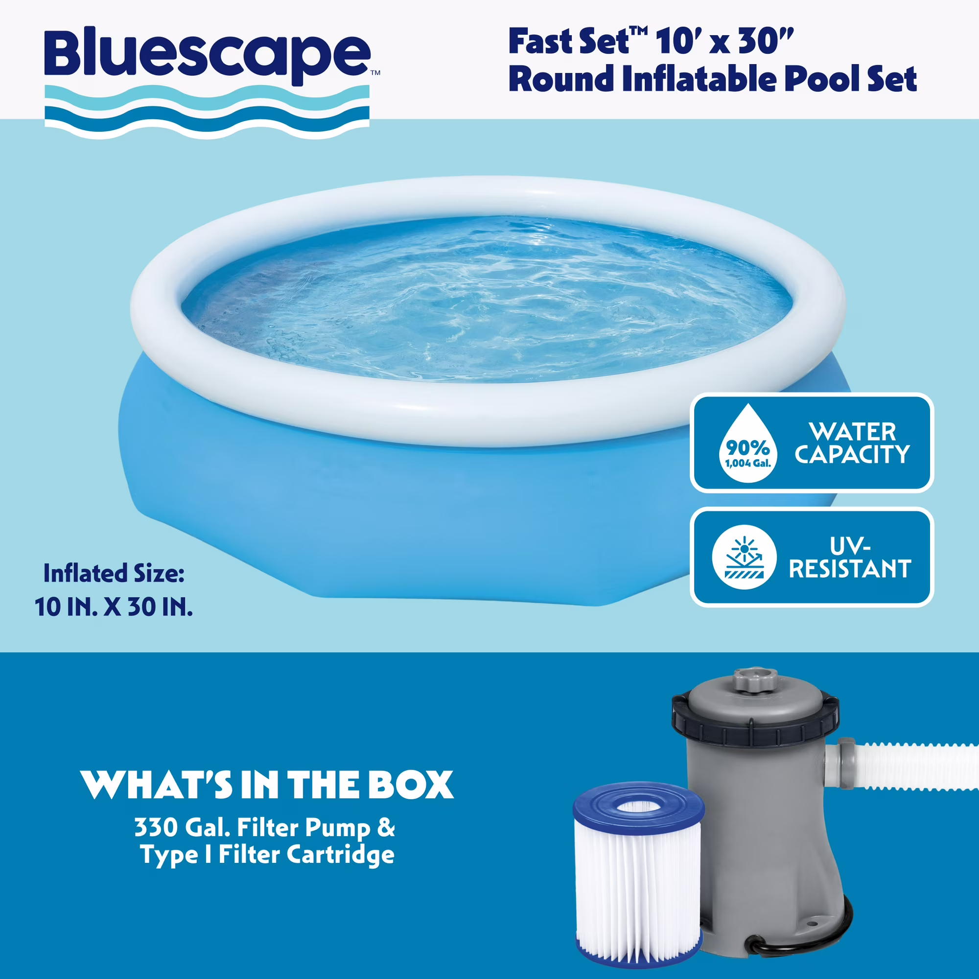 Alberca redonda inflable de bordes suaves, 10 pies con bomba de filtro -Bluescape - Imagen 5