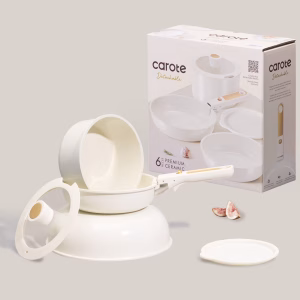 Juego de 6 piezas de ollas y sartenes antiadherentes con mango desmontable -Carote