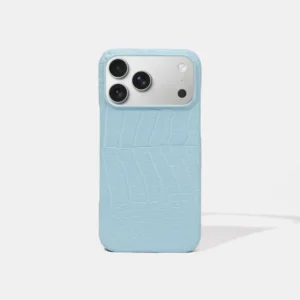 Funda de piel de cocodrilo azul claro para iPhone 17 Pro Max
