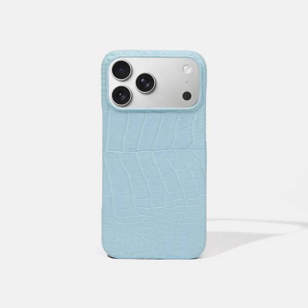 Funda de piel de cocodrilo azul claro para iPhone 17 Pro Max