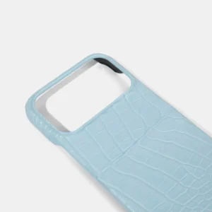 Alternative view of Funda de piel de cocodrilo azul claro para iPhone 17 Pro Max