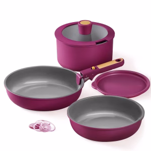 Juego de 6 piezas de ollas y sartenes antiadherentes con mango desmontable -Carote