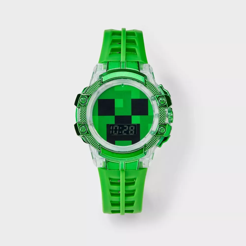 Reloj digital, color verde para niños con diseño de Creeper -Minecraft