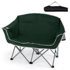 Silla de camping doble con reposabrazos, portavasos y bolsa de transporte -Costway