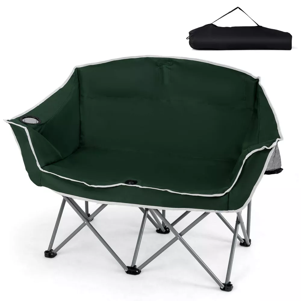 Silla de camping doble con reposabrazos, portavasos y bolsa de transporte -Costway
