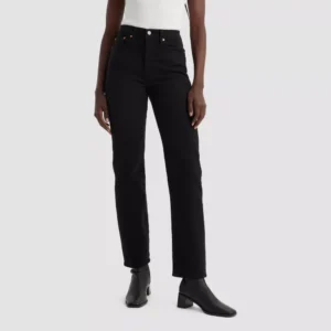Pantalones de tiro alto y corte recto para dama, color negro talla 25  -Levi's