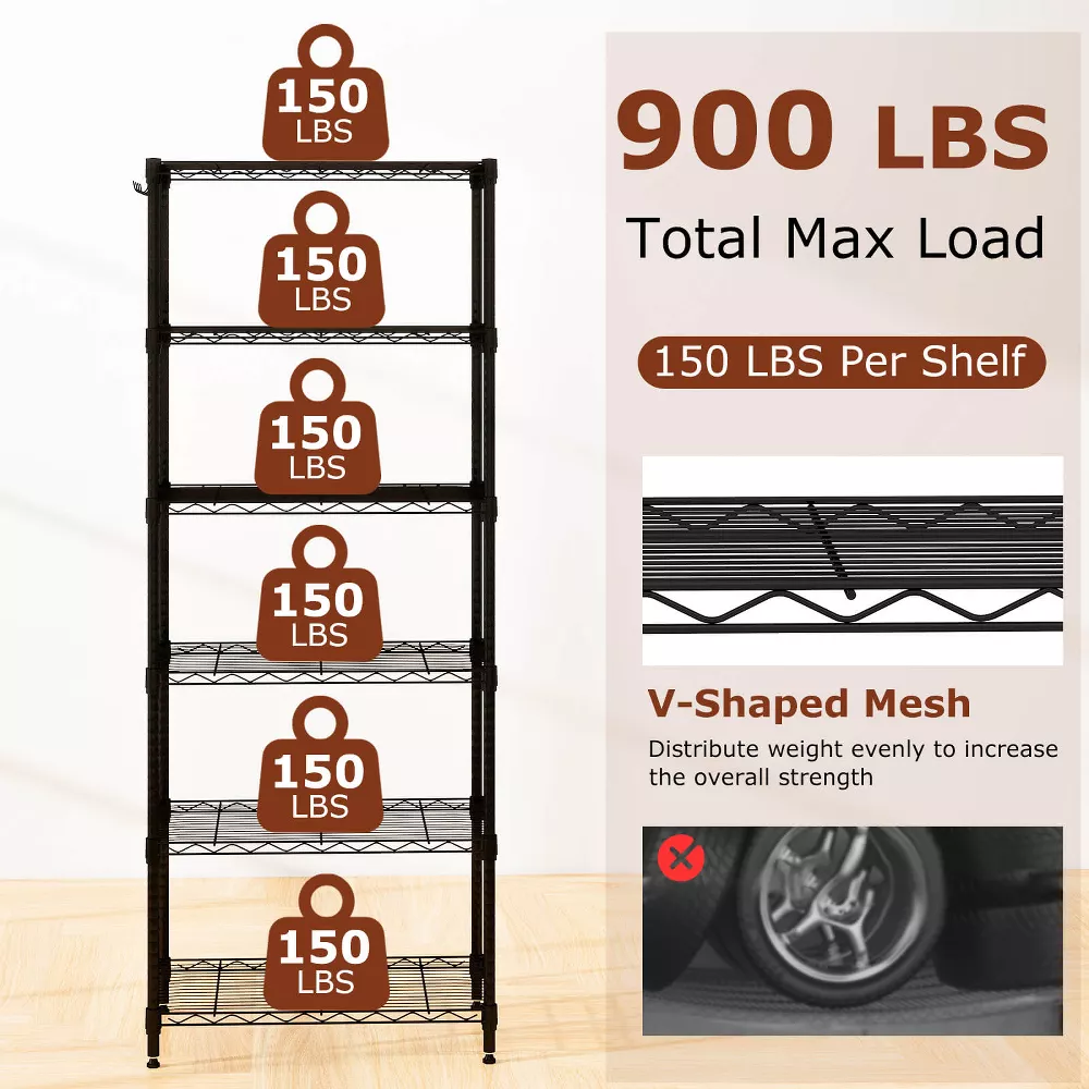 Estantería metálica de 6 niveles, capacidad de 408 kg -Costway - Imagen 4