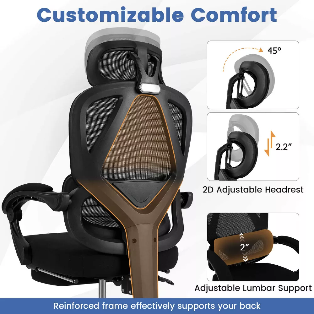 Silla de oficina ergonómica con reposapiés retráctil y respaldo reclinable - Costway - Imagen 6