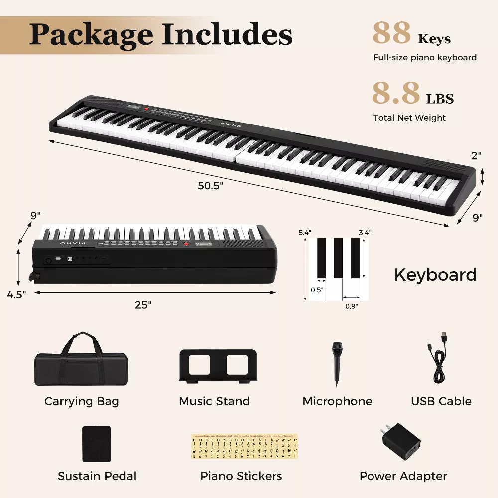 Teclado de piano plegable de 88 teclas -Costway - Imagen 5