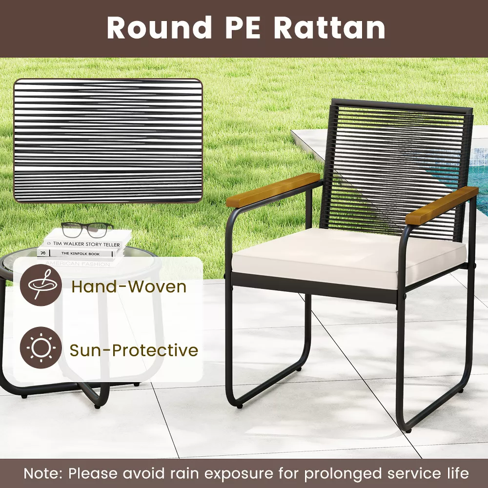 Juego de muebles para exterior de 3 piezas: Mesa redonda, dos sillas con reposabrazos y cojines -Costway - Imagen 6