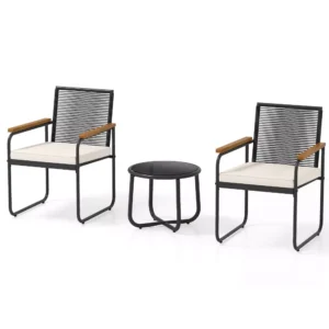 Alternative view of Juego de muebles para exterior de 3 piezas: Mesa redonda, dos sillas con reposabrazos y cojines -Costway