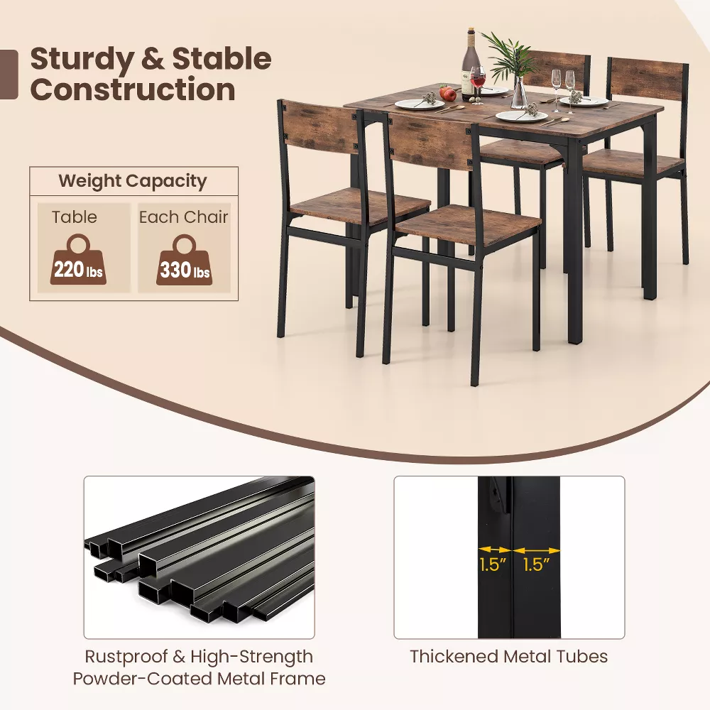 Juego de comedor de 5 piezas, estilo industrial -Costway - Imagen 4