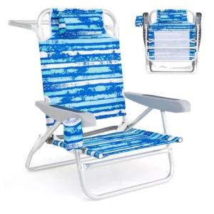 Alternative view of Par de sillas de playa plegables reclinables, con almohada para la cabeza, color azul -Costway