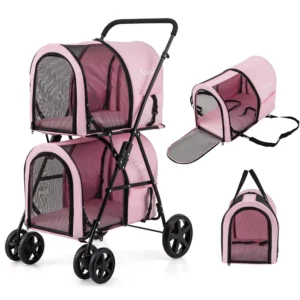 Carriola doble para mascotas 4 en 1 con transportín desmontable  -Costway