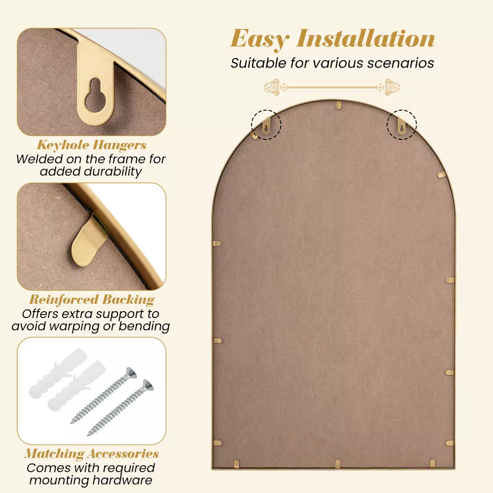 Espejo de pared arqueado con marco dorado de 36" x 24" -Costway - Imagen 3