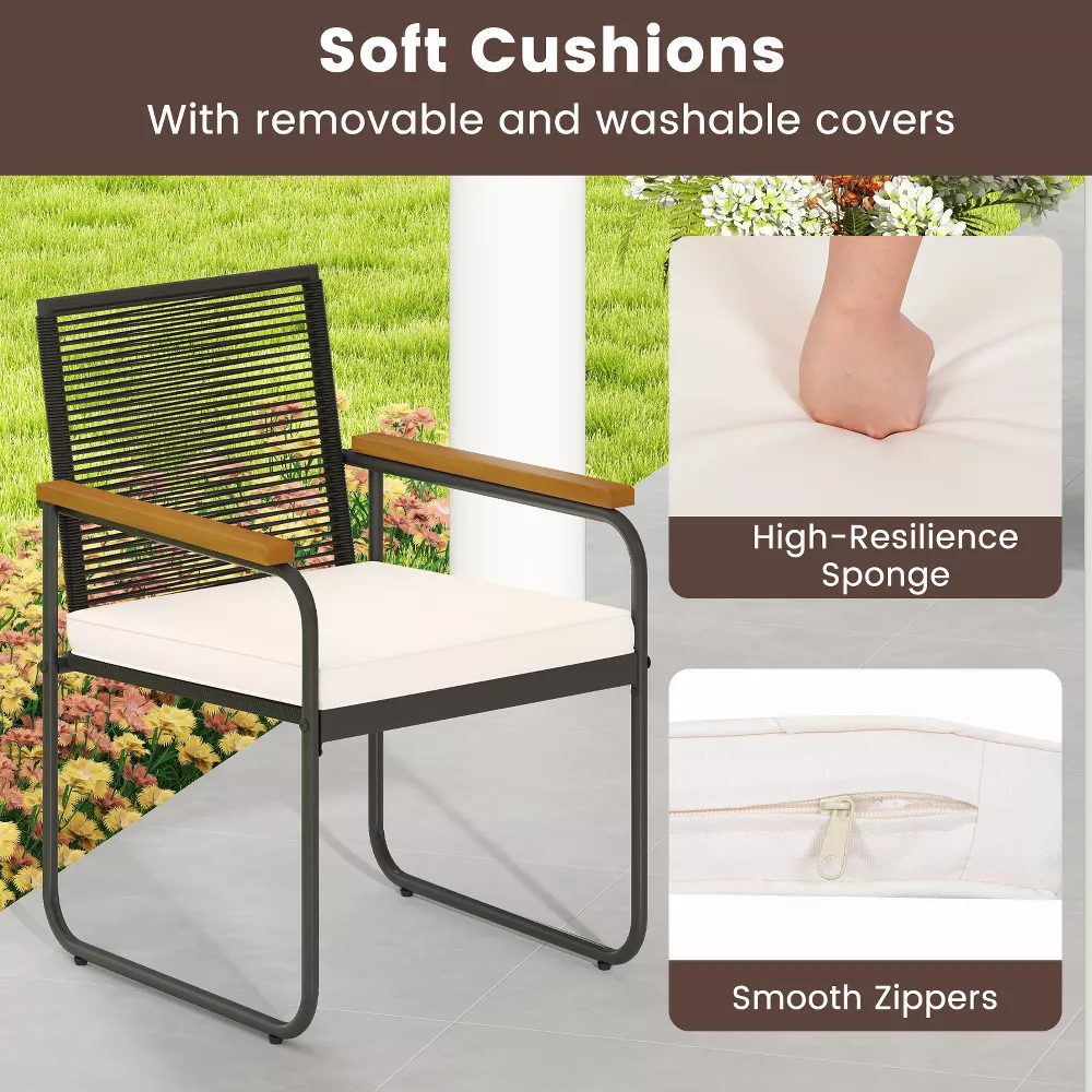 Juego de muebles para exterior de 3 piezas: Mesa redonda, dos sillas con reposabrazos y cojines -Costway - Imagen 4