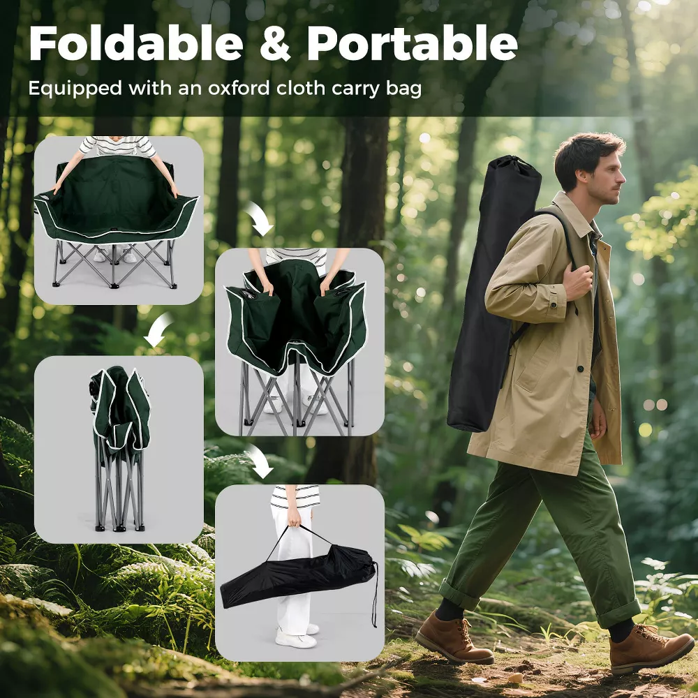Silla de camping doble con reposabrazos, portavasos y bolsa de transporte -Costway - Imagen 4