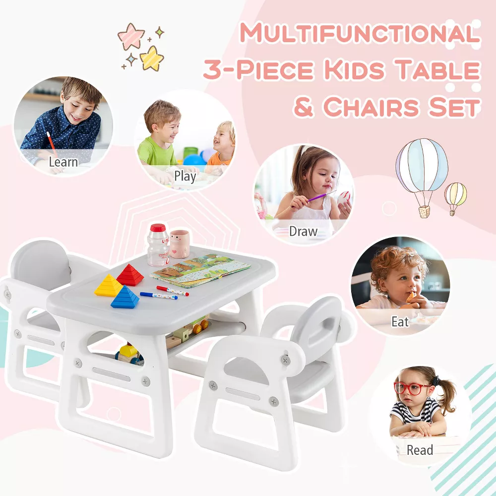 Juego de mesa y sillas infantiles de 3 piezas con bloques de construcción, color gris -Costway - Imagen 5