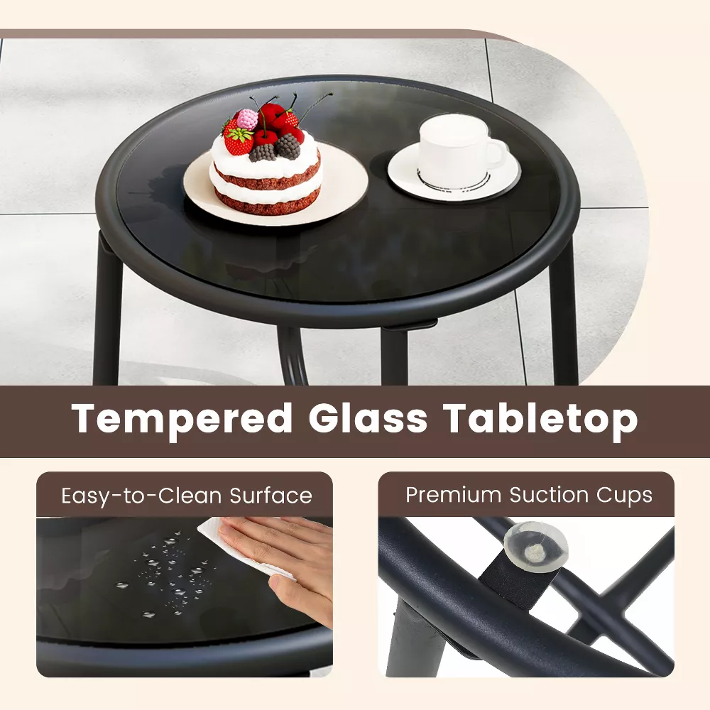 Juego de muebles para exterior de 3 piezas: Mesa redonda, dos sillas con reposabrazos y cojines -Costway - Imagen 3