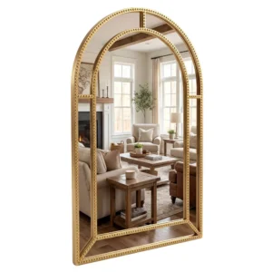 Alternative view of Espejo de pared arqueado con marco dorado de 36" x 24" -Costway