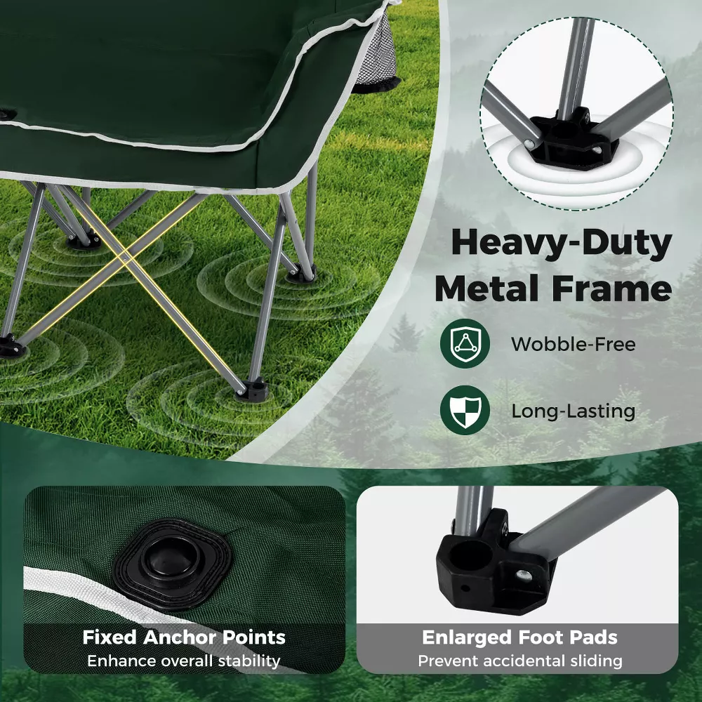Silla de camping doble con reposabrazos, portavasos y bolsa de transporte -Costway - Imagen 3