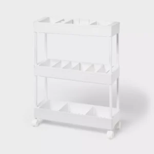 Carrito de almacenamiento con ruedas y accesorios, color blanco - Brightroom