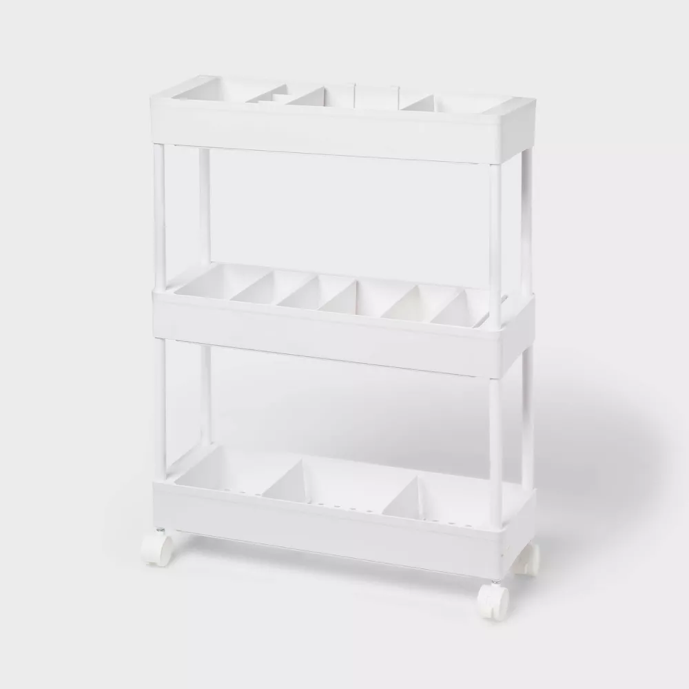 Carrito de almacenamiento con ruedas y accesorios, color blanco - Brightroom
